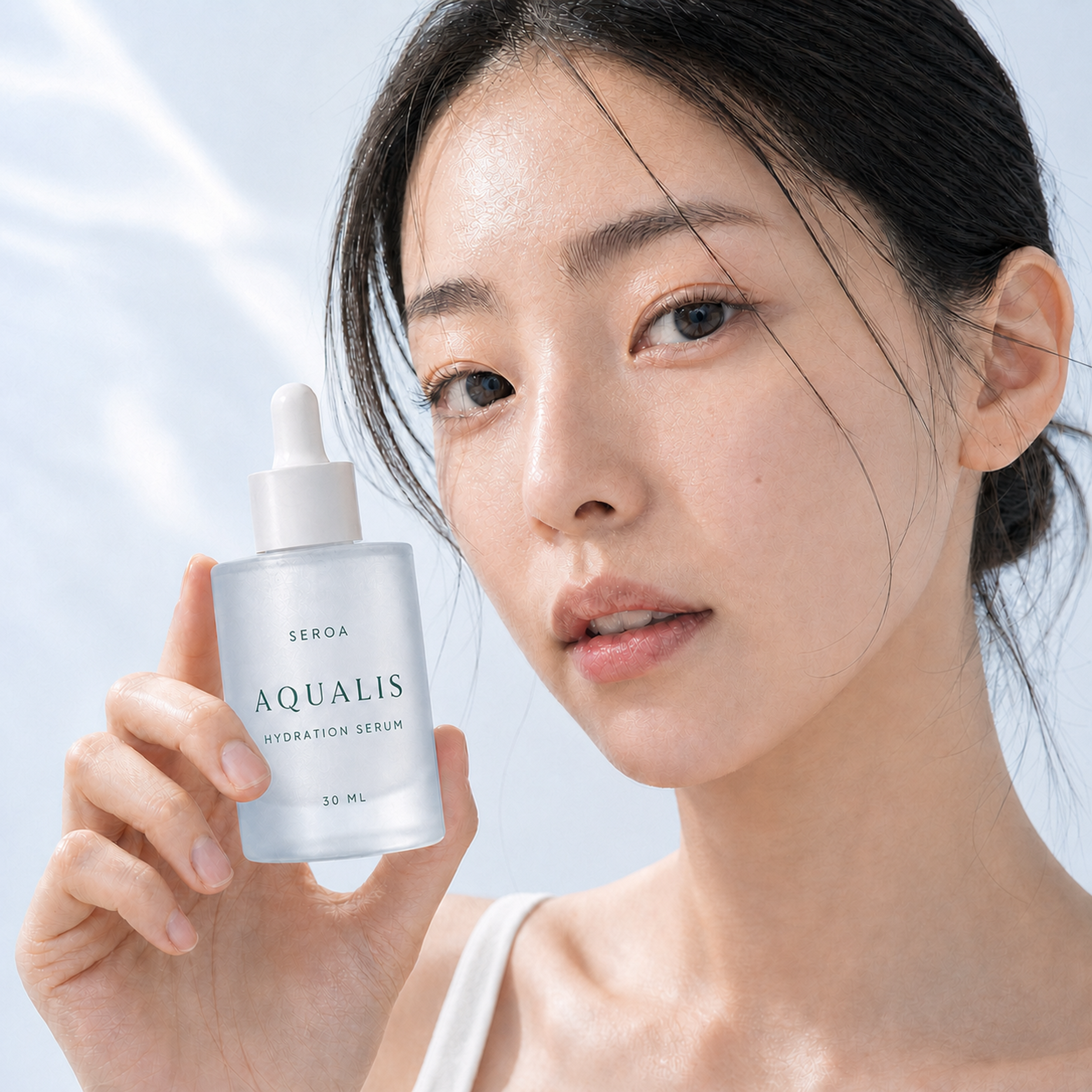 Woman holding Aqualis serum